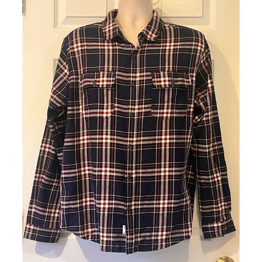 COMO Man Plaid Flannel Shirt Mens L Black Red Grunge Gorp Academia Grandpa